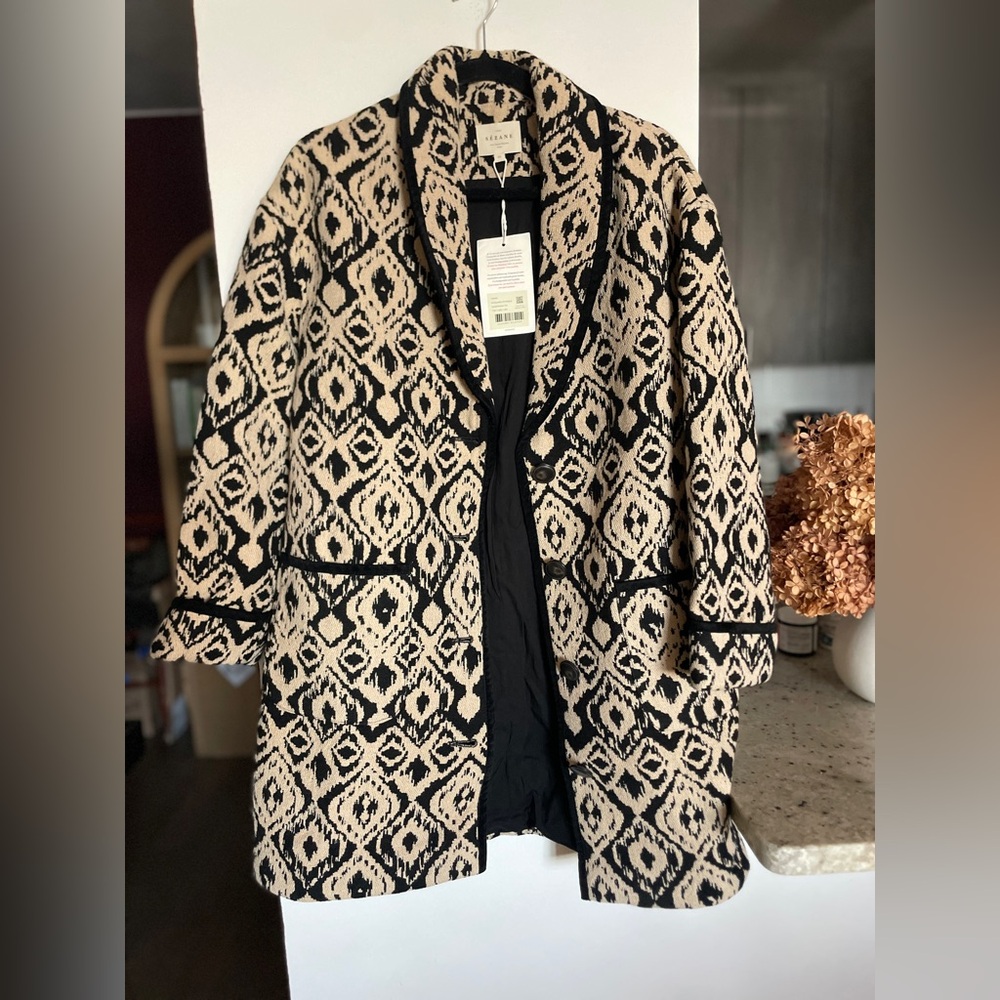Sezane Black and Cream Patterned Jacket
